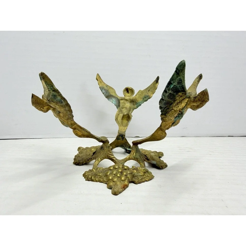 Vintage Brass 3 Angel Cherub Grapevine Bowl Holder Centerpiece Missing Bowl